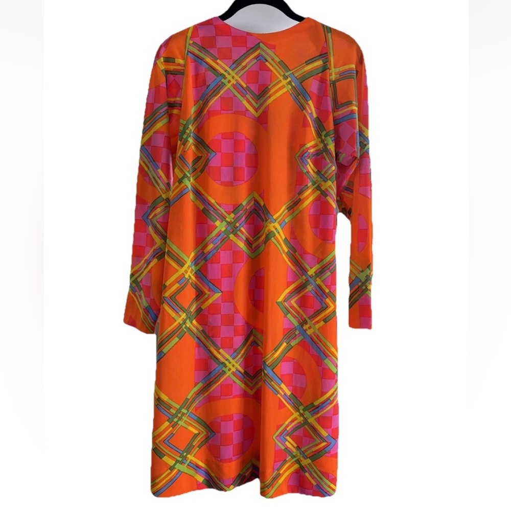 I. Magnin Shift Dress Orange Geometric Print Made In Italy 36” Bust Vintage